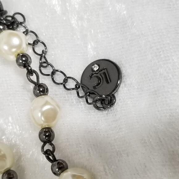 LC faux pearl black rhinestone ball 34" necklace 1.1635 2" e - Picture 9 of 14